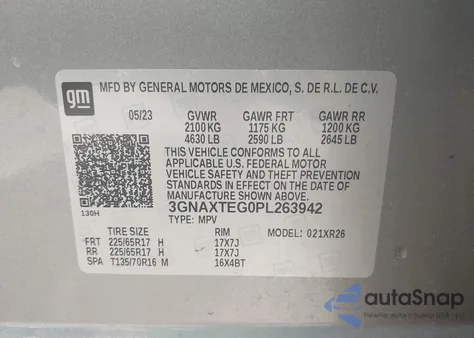 2023 Chevrolet Equinox Awd 2Fl from USA, damaged, VIN 3GNAXTEG0PL263942